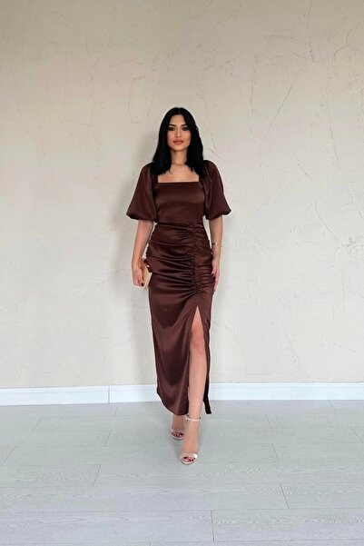 BY ELİZE Rochie maro din satin adunat