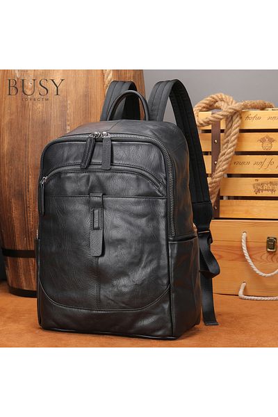 Busy Lady&Gentleman Barreta Leather Backpack, Genuine Leather, Unisex, Large Capacity, Tablet And Laptop Space, Black