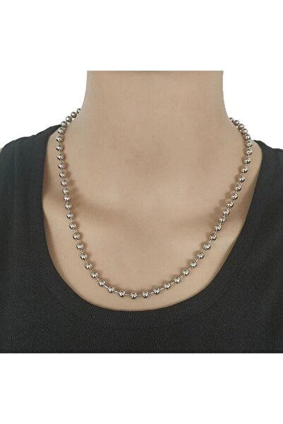 Market66 Gerçek Paslanmaz Çelik 3mm Kalın Top Boncuk Kolye Orta Uzunlukta Zin...