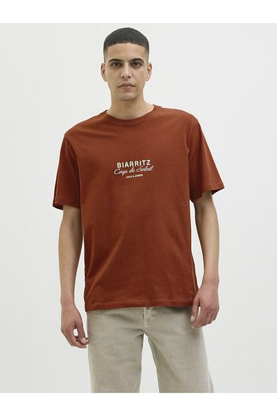 Jack & Jones Ανδρικό μπλουζάκι καφέ Jorcanggu Chest Tee Ss Crew Neck 12277227-Arabiansp