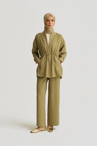 Armine Drawstring Waist Troc Detailed Jacket 25Yd4229-1 Khaki