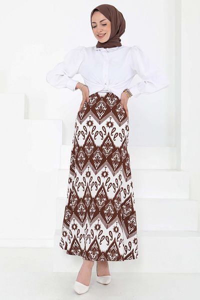 TOFİSA Patterned Kiloş Skirt Brown - 27130