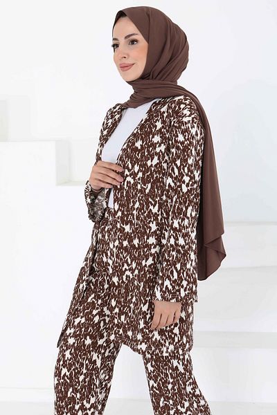 TOFİSA Patterned Kimono Set Brown - 27132