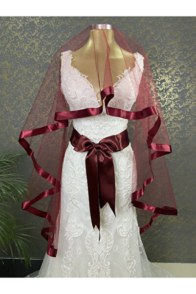 e-Turan AVM Bordo Gelin Duvak Kuşak Set Kına Gecesi Düğün Nikah