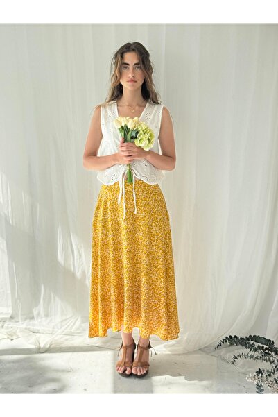Retrobird Valerie Viskon Kloş Uzun Etek Kadın Sarı
