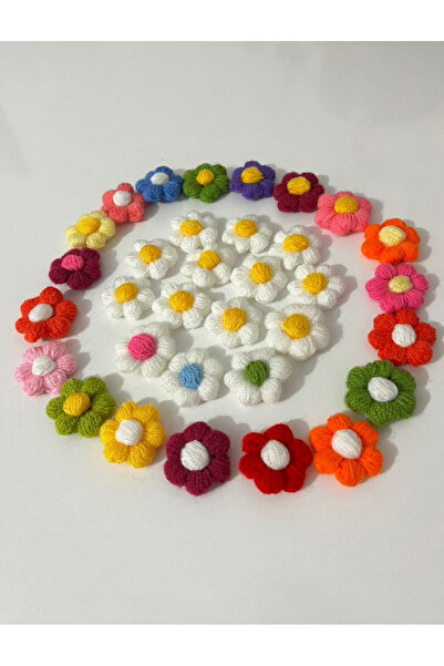 Petek Collection Örgü Papatya Renkli Motif Çiçekler (10’lu paket)