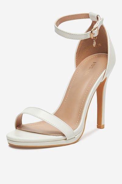 DeeZee Sandale cu toc înalt pentru femei, stiletto, albe, talie înaltă, 40