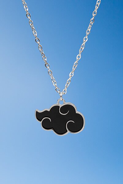 Rua Jewelry Naruto Anime Akatsuki Cloud Necklace - Black Enamel Silver Color Classic with Chain