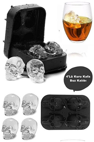 TUMU LIFE 4'lü Kuru Kafa Şekilli Buz Kalıbı 3 Boyutlu Kokteyl Viski Kafatası ...