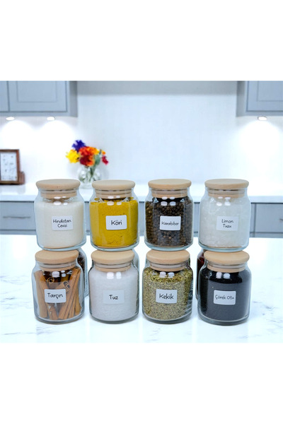 mafa home 12-Piece Wooden Bamboo Vacuum Lid Glass Spice Set 300 ml with Label and Spoon Gift