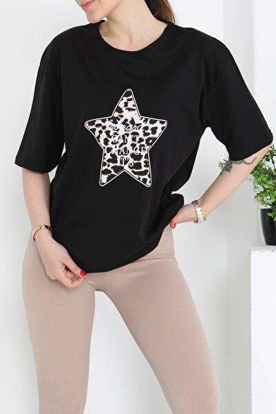 TOFİSA Star printed κοντομάνικο μπλουζάκι μαύρο - 27122