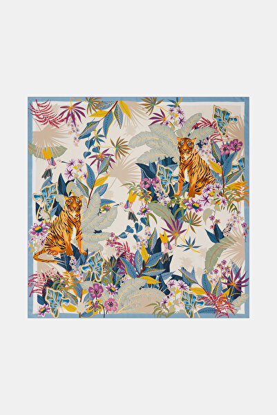 Vakko KAPLAN ÇİÇEK DESENLİ İPEK ŞAL