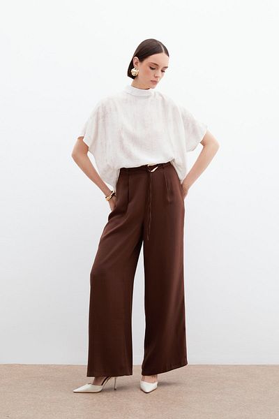 Sateen Sunken Patterned Loose Blouse - Stone