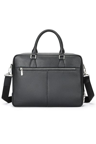 Busy Lady&Gentleman Genuine leather briefcase with zip, Cosmopolitan, extra roomy, shoulder, black