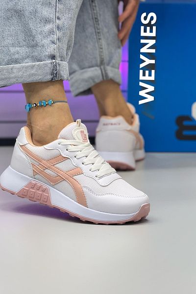 OBAY LİFE Women's White Pink Striped Daily Orthopedic Sports Shoes Nbr4024
