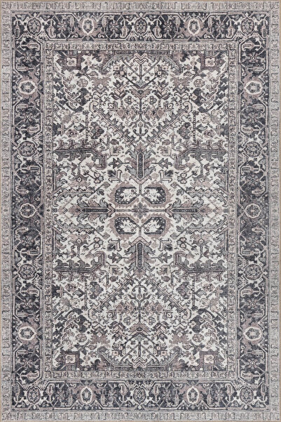 ARTLOOP Stonart Eskitme Vintage Desenli Gri Otantik Yıkanabilir Şönil Halı AL 453