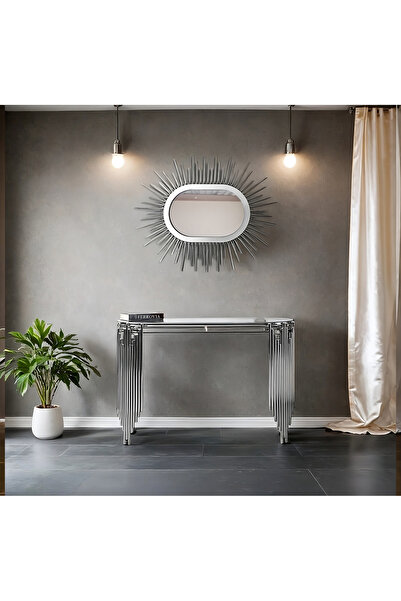 FERROVIA GÜMÜŞ METAL DRESUAR SETİ AYNALI ANTRE KONSOL