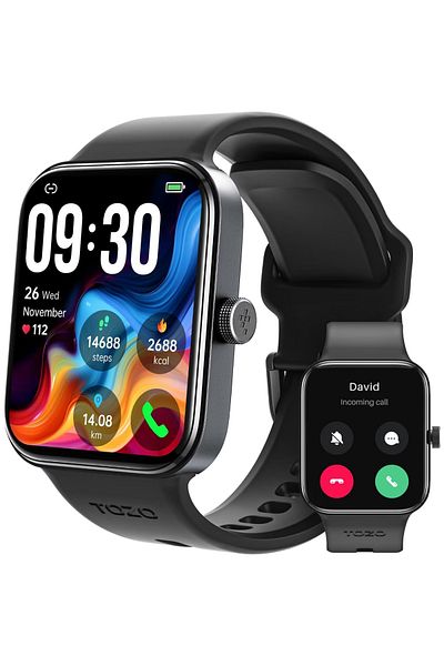 Smart Vibe Smartwatch AMOLED Always ON Display TOZO® S4 AcuFit One 1.78" Ultra-Clear, Bluetooth Call, Black