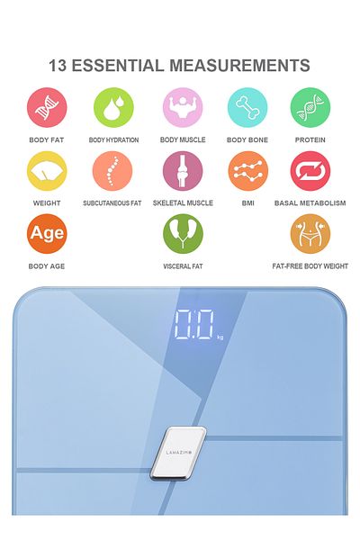 Lawazim Digital Personal Scale with Bluetooth - LED Smart Body Scale, 13 Metrics, APP Sync