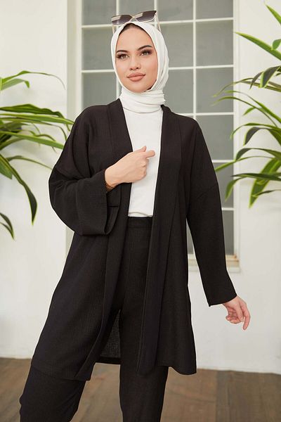 TOFİSA Cardigan Trousers Double Suit Black - 27115