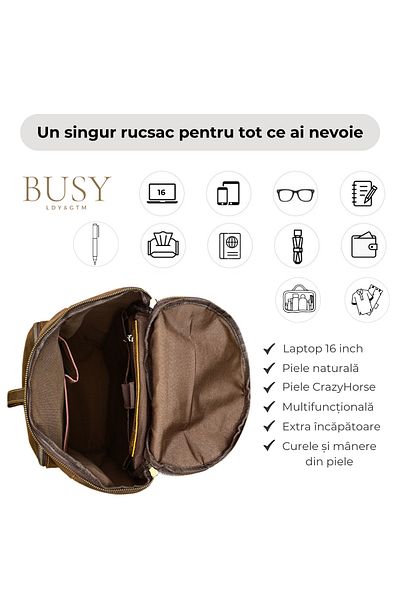 Busy Lady&Gentleman 16' laptop backpack made of genuine leather, Nomad Gear XL, large capacity, coffee