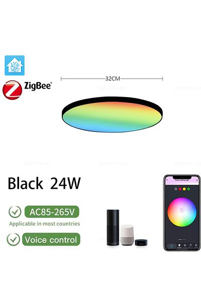 DOITING 24w Black Zigbee 3.0 Smart Ceiling Lights 24w Led Ceiling Lamp Rgbcw Led Work With Alexa Google Voic