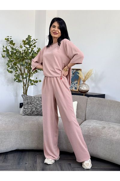 RAMONA BADESCU EXCLUSIVE Casual Suit with Wide Leg Pants Powder Sweet Nude