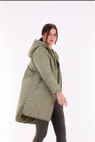 Intisimo Women's Long Quilted Hooded Jacket, Khaki - M
