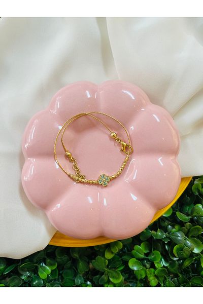 PONÇİK ACCESSORİES Gold Color Anklet with Evil Eye Bead and Dorica (Average Size Is 26 cm)