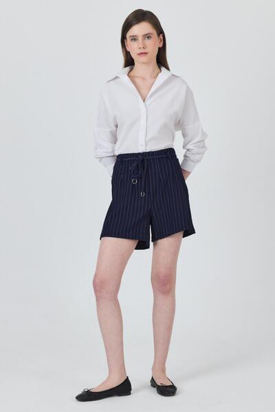 Rays Laci cu dungi talie înaltă detaliu la curea Mini Pantaloni Scurți 6928A