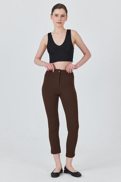 Rays Coffee High Waist Rib Stitching Detail Leggings Pants 6875A