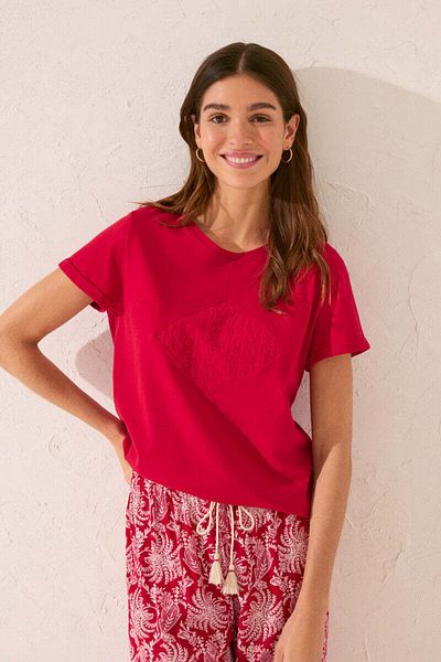 Women'secret 100% cotton short sleeve T-shirt with red embroidered