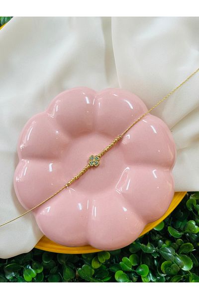 PONÇİK ACCESSORİES Gold Color Anklet with Evil Eye Bead and Dorica (Average Size Is 26 cm)
