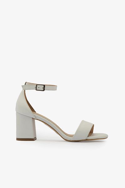 SAYL White Genuine Leather Ankle Strap Thick Heeled Women's Sandals