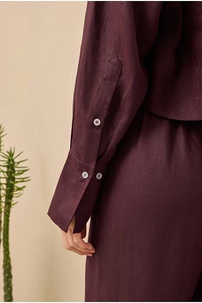 HEQA Linen Crop Shirt Claret Red