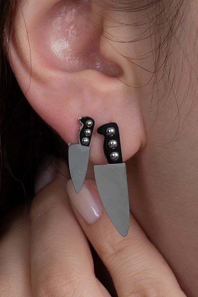 Takı Dükkanı Master Chef 1 Small 1 Large Size Steel Blade Earrings Mse19