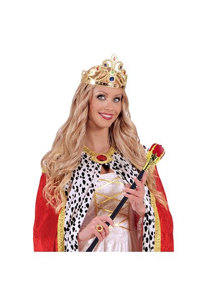 Findit Gold Color Princess Crown with Rhinestones and Red Royal Princess Scepter (2818)