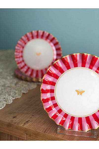 B&M Pink Candy Butterfly Patterned Curved Cake Plate 6 Pieces