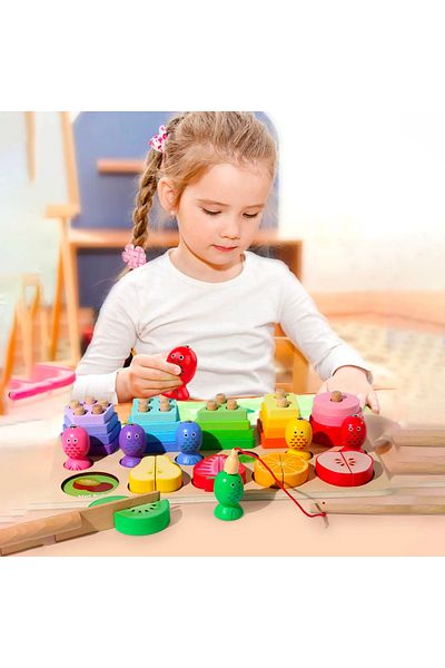 OEM Joc educativ 3 in 1 Sortator forme pescuit si feliere fructe din lemn