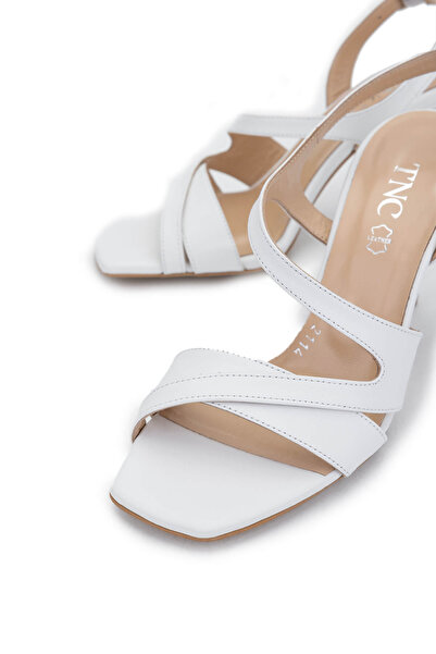Tamer Tanca Women's Genuine Leather White Heeled Shoes