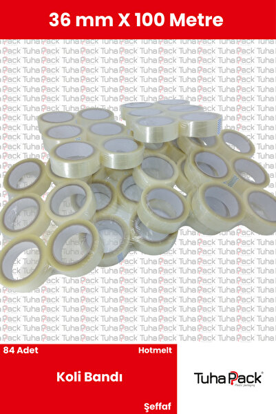 tuhapack plastic packaging Koli Bandı 36mm X 100m Hotmelt Şeffaf (84 Adet) - ...