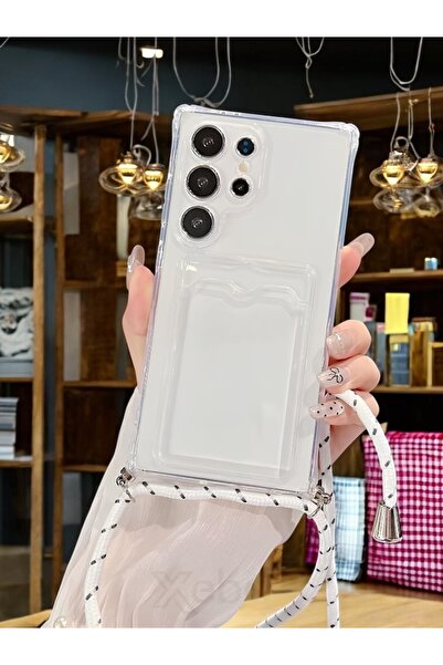 PiyasaSepeti حافظة سامسونج جالاكسي S23 الترا مضادة للصدمات مع حامل بطاقة معلق باللون الأبيض