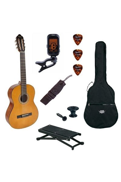 VALENCIA Vc204 Basic3 Classical Guitar Set 4/4, Bag, Tuner, Footrest, Picks, Strap, Knob