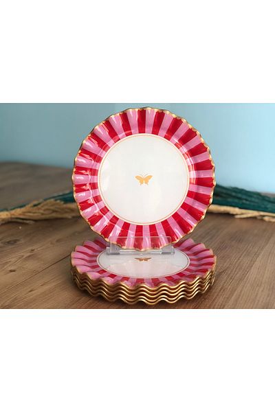 B&M Pink Candy Butterfly Patterned Curved Cake Plate 6 Pieces