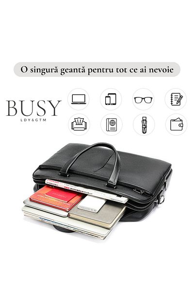 Busy Lady&Gentleman 17' Buckingham Laptop Bag, Genuine Leather, Unisex Briefcase, Trolley Holder, Tablet Compartment
