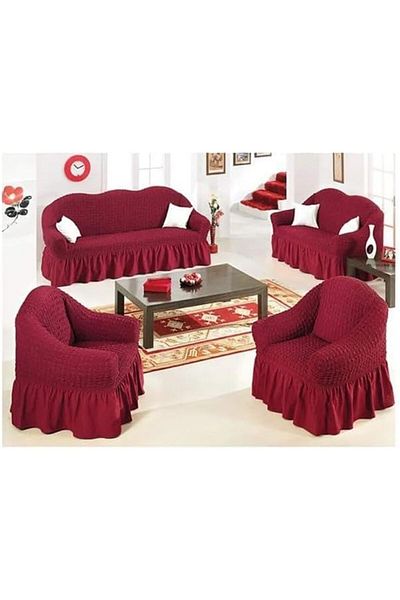 l'elefante 7 Seater (3+2+1+1) Super Stretchable Anti Wrinkle Slip Resistant Sofa Cover Set Claret Red 220x100x1