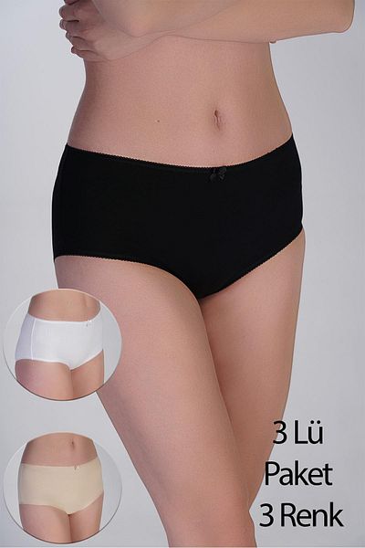 cotonhause Women's High Waist Panties 3 Pack – Cotton Relaxed Fit Black-White-Skin Color 365003