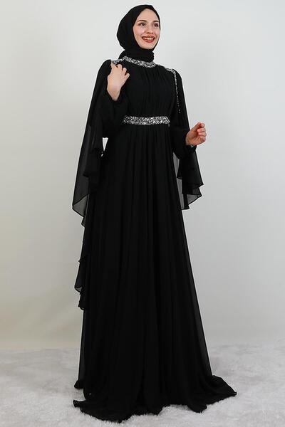 giz astore Tutku Şifon Abiye Siyah