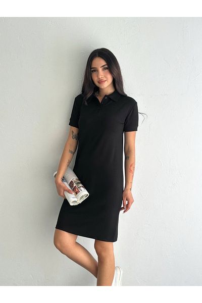 jöns since 1997 Women's Collared Straight Cut Lycra Black Basic Dress