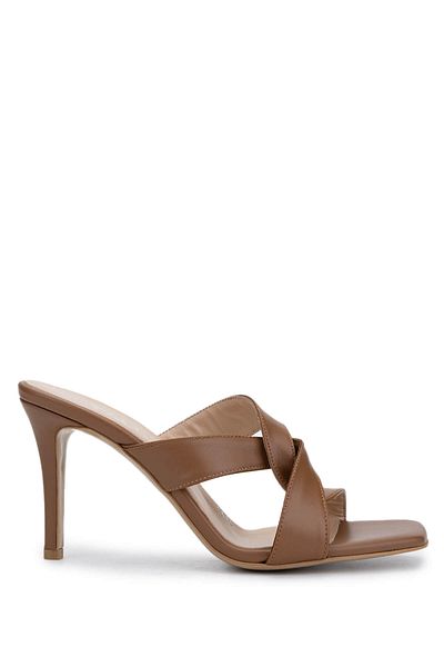 Tamer Tanca Women's Genuine Leather Tan Leather Heeled Slippers